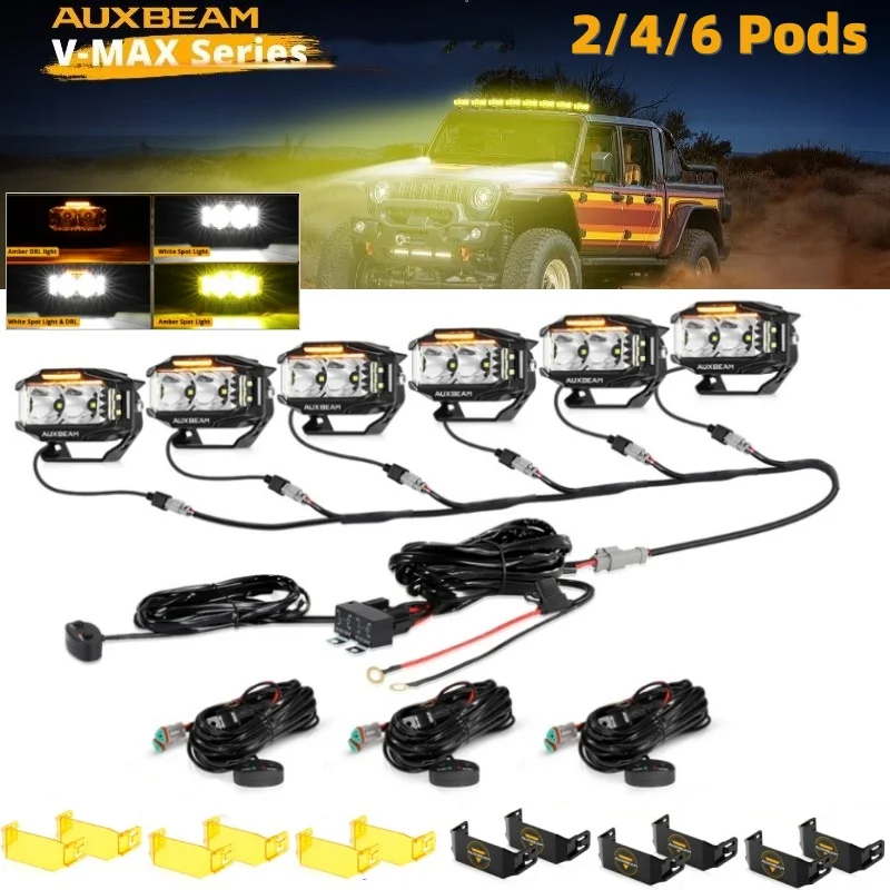 

AUXBEAM 2/4/6Pcs 4 Inch 72W 6960LM Combo Beam Side Shooter LED Rectangular Pod Lights with Amber DRL | V-MAX Series