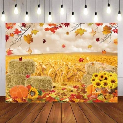 Autumn backdrop Autumn pumpkin Harvest Thanksgiving hay Maple Leaf Background Shower Birthday party decoration photo props