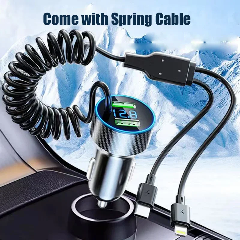 UYUXIO 4 في 1 USB C سيارة مهايئ شاحن الهاتف سوبر سريع في السيارة مع LED الجهد عرض 3.3ft كابل آيفون 16 15 14 سامسونج #6