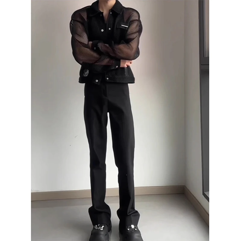 

Casual Ice Silk Men's Summer Thin Straight Leg Pants Drapey Lightweight Faionable Straight Tube Trousers for Youth