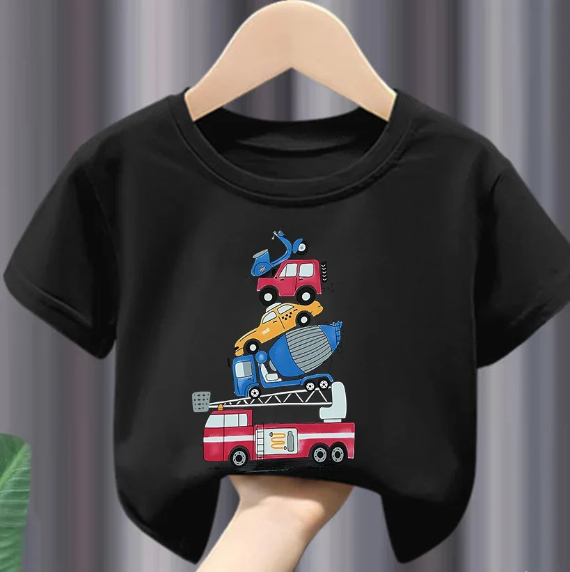 Children's Summer New Short-sleeved T-shirt Truck Printed Clothes for Baby Boys Crew-neck Base Shirt Clothes