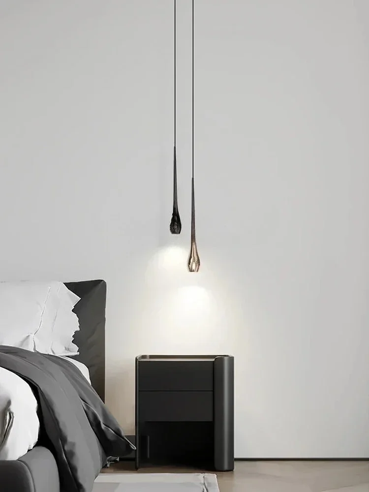 Droplet-shaped Bedside Pendant Lights Bedroom Bedside Droplights Remote Dimming Living Room Metal Meteor Decorative LED Lighting
