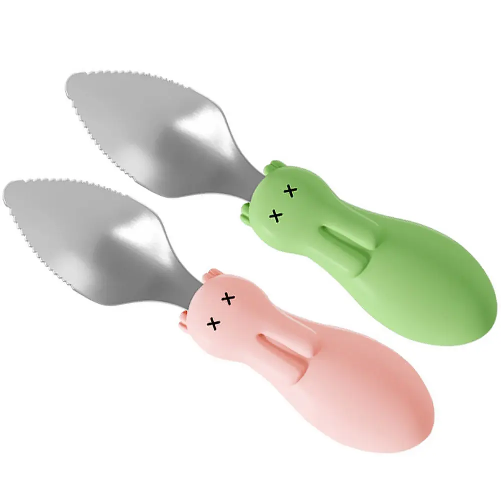 

2Pcs Stainless Baby Spoon Fruit Scrapping Spoons with Small Head for Toddler Eating Utensils Safe Non-Bend Silicone Handle