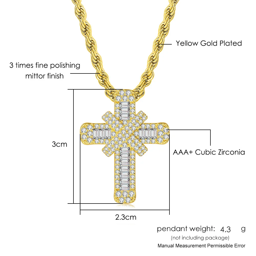 Rapper Hiphop Iced Out CZ Cross Pendant Necklaces for Men Stainless Steel Rope Box Chain on Neck Punk Homme Trend Jewelry OHP142