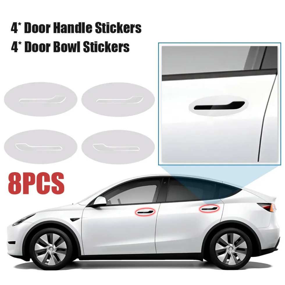 

8pcs Car Door Decoration Sticker Accessory Auto Door Handle Scratch Paint Protector Film for Tesla Model 3 Model Y 2017-2023