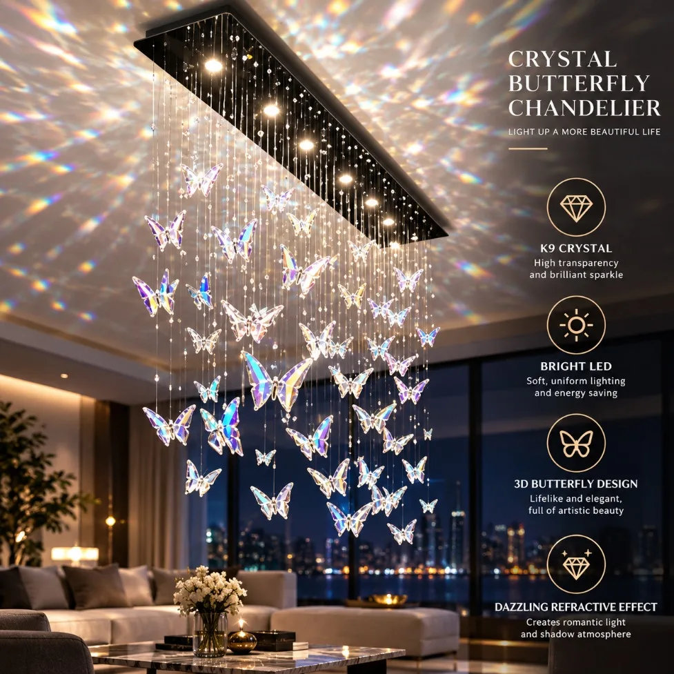 K9 Colored Crystal Butterfly Pendant High Transparency Aging-Resistant for Wedding Decor Chandelier Accessories Creative DIY
