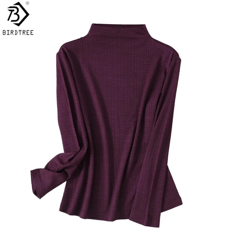 Birdtree, 100% Sheep Wool Basics Blouse, Mock Neck Long Sleeve Shirt, Women Knitted Slim Undershirt, 2026 Autumn New T69820JF