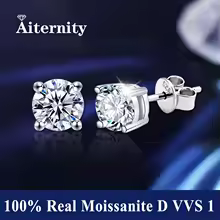Stud Earrings Certified Genuine Moissanite 925 Silver - SZ Silver - White