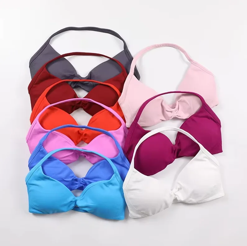 لا شعار Strappy الصدرية المرأة عارية الذراعين اليوغا الأعلى مفتوحة الظهر حمالة صدر رياضية مبطن النساء تجريب الملابس الصالة الرياضية أعلى الرسن الرياضة حمالات الصدر