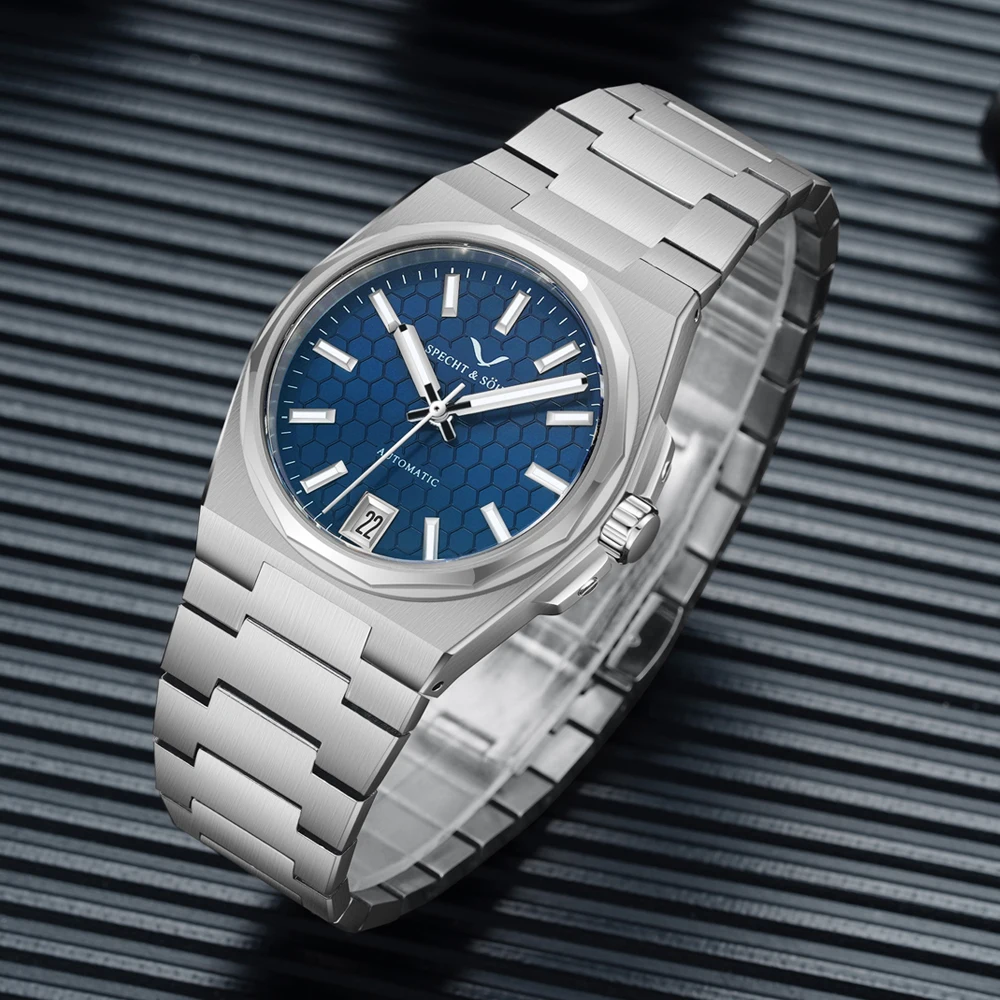 Specht&Sohne New 37MM  Automatic Mechanical Watch For Men NH35 Movt Honeycomb Face Rubber Strap Sport Wristwatch 50M Waterproof