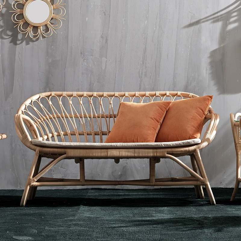 Nordic Vine Weaving Sofa, Vine Chair, Tea Table Combination, Light Luxury, Simple, Single, Double, Three Person Indonesian Vine