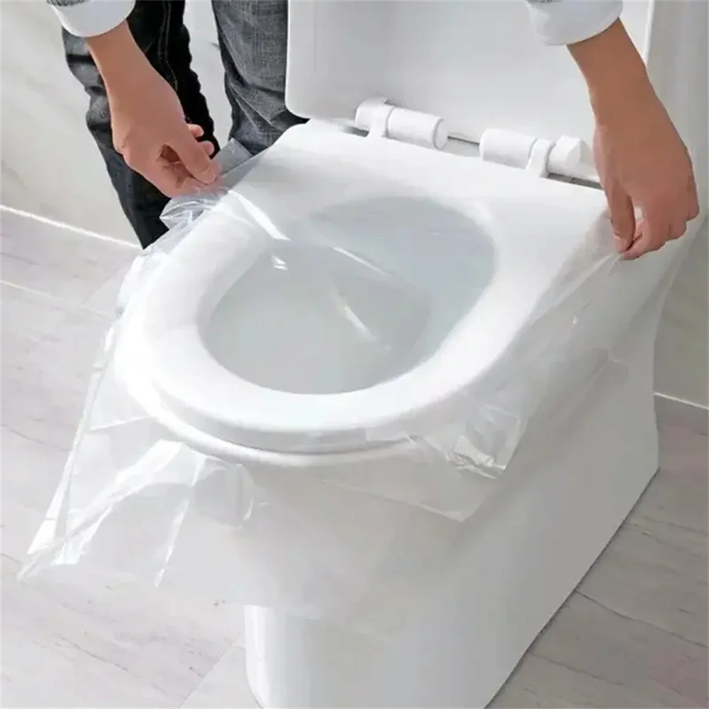 50Pcs Disposable Plastic Toilet Seat Cover Waterproof and Non Slip Individually Wrapped, for Travel, Toilet Seat Protectors