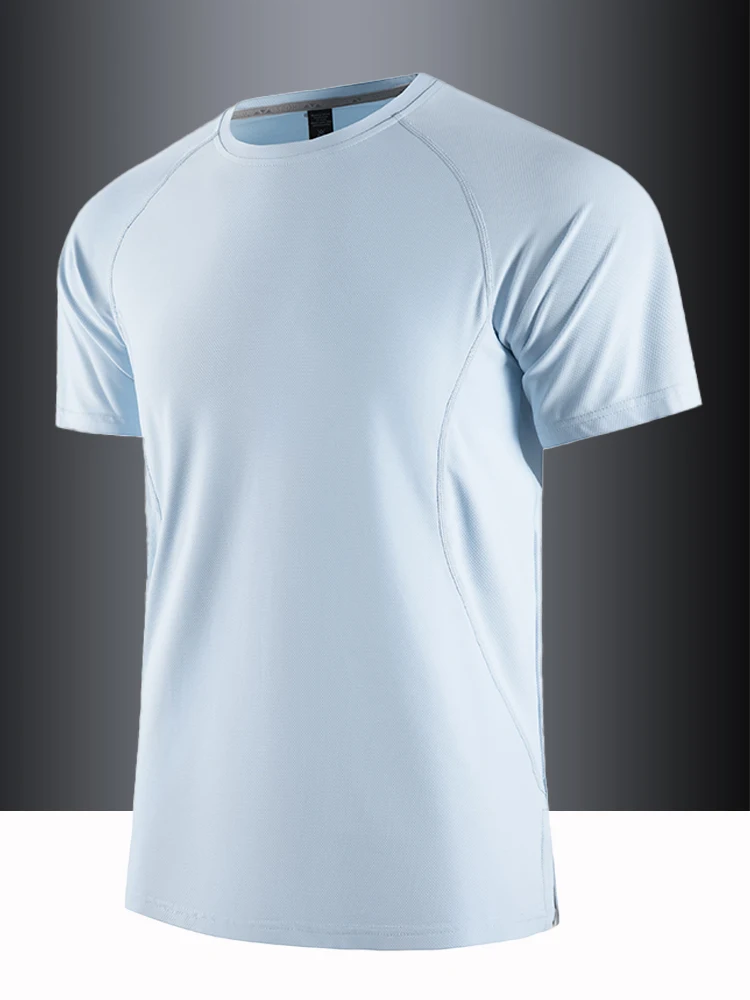 

Ice Silk ort Sve T-irt Men's round Ne Summer Casual Outdoor Running Fitn Sport Elastic Qui Dry Top Polyester Fiber