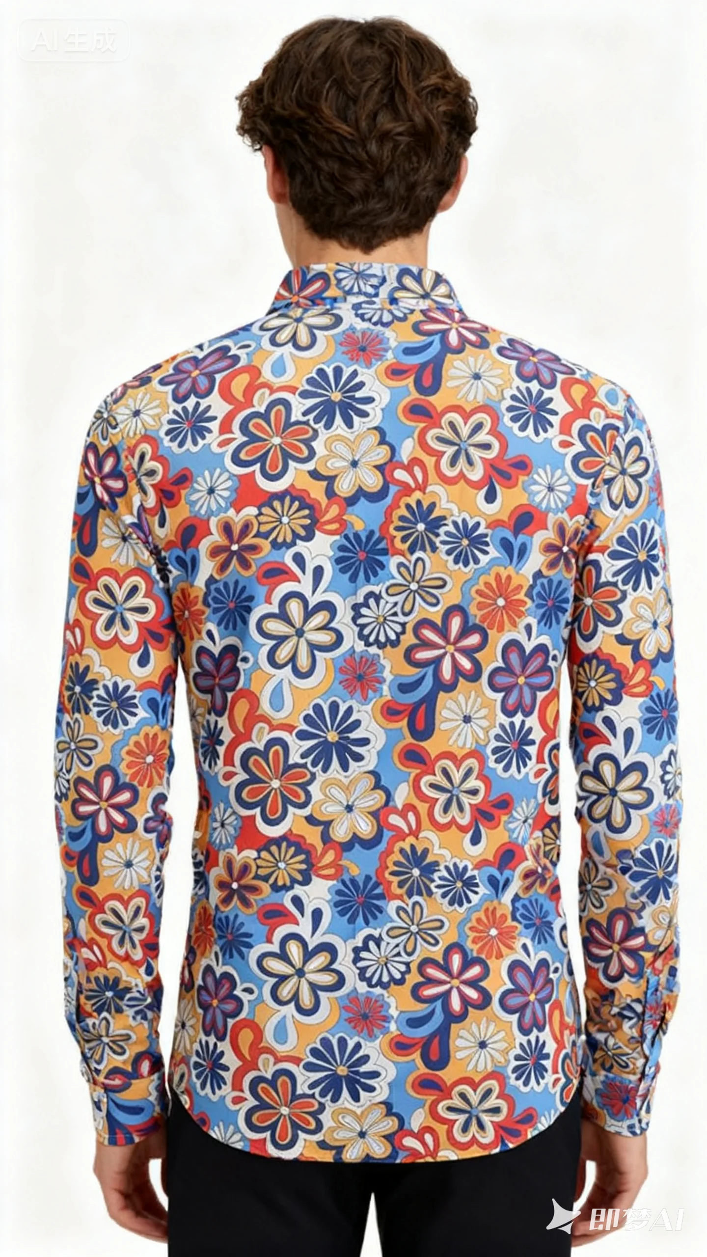 Halloween Hippie Men's Disco Hip-Hop Button Flower Retro Long Sleeve Shirt Print Flower Pullover Blouse Versatile Top