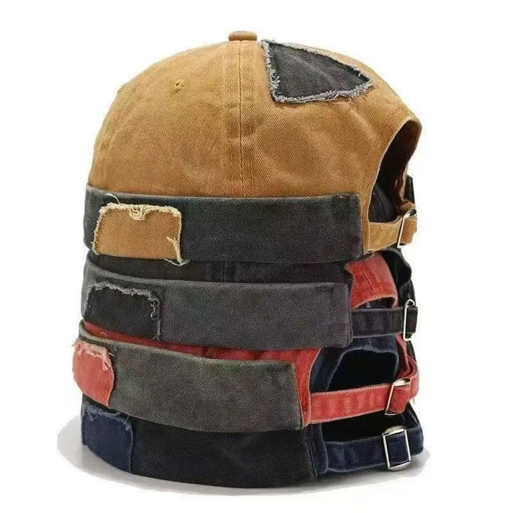 Casual Retro Brimless Hat Vintage Rolled Cuff Melon Docker Cap Adjustable Docker Cap Unisex