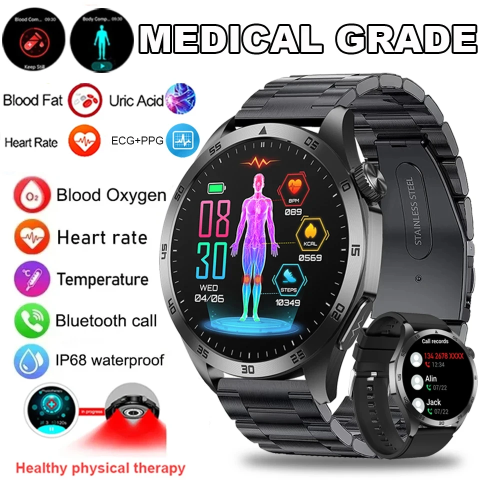 2024 New Medical Grade Smart Watch Blood Sugar Blood Lipid Uric Acid Body Temperature Detection Bluetooth Call Health smartwatch