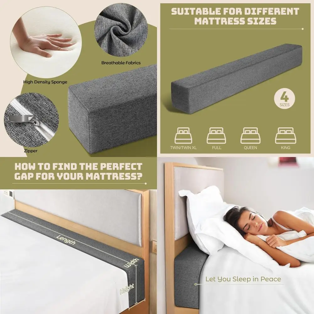 

King Size Mattress Gap Filler, High-Density 45D Foam, Detachable & Washable Cover, Extender for Bed and Headboard Gaps, 78x6x12