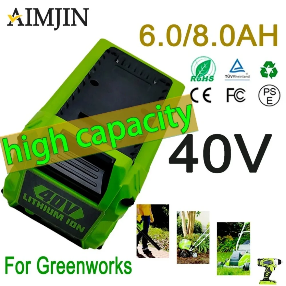 Batterie Li-ion 8000mAh pour batterie Greenworks 40V 8.0AH SU 29472 29462 25322 24252 29727 29717 RU 40v pour batterie greenworks