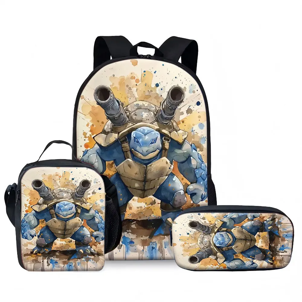 Kids Bag Pokémon Blastoise 3pcs Backpack Set Anime Print Breathable Shoulder Bag Lunch Box Pencil Case for Boys Girls School