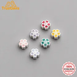TrustDavis Real Sterling Silver Fashion Colorful Five-petal Flowers Bead Charm Beads Handmade DIY Accessories Fine Jewelry DZ795