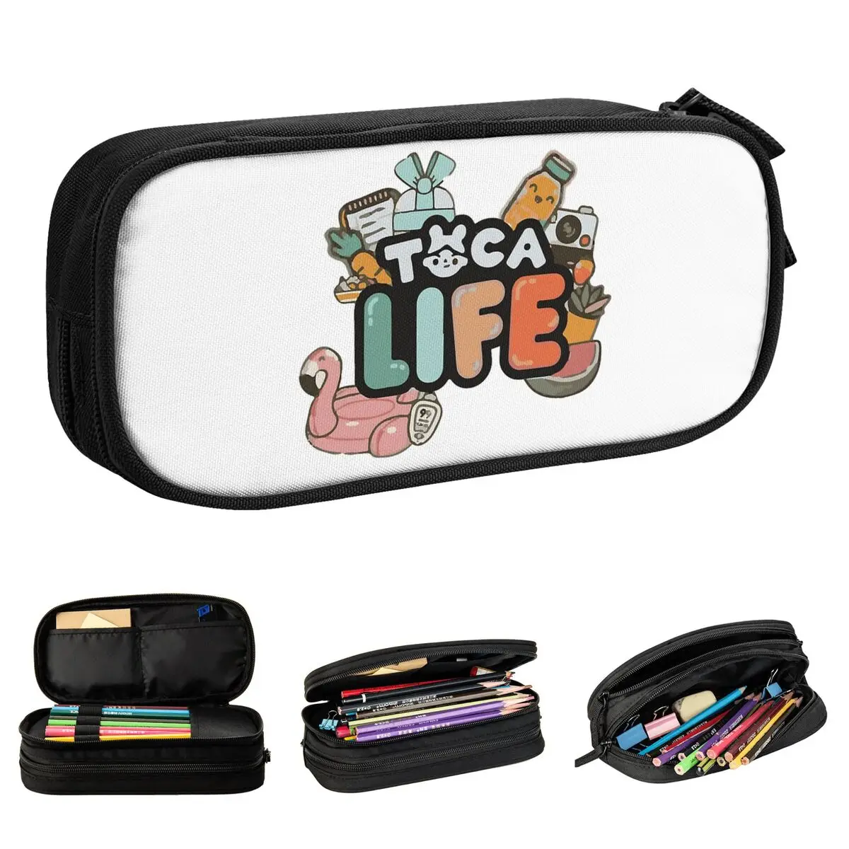 Large Capacity Pencil Case Toca Boca Toca Life World School Supplies Double Layer Pencil Case Stationery Women Make Up Bag