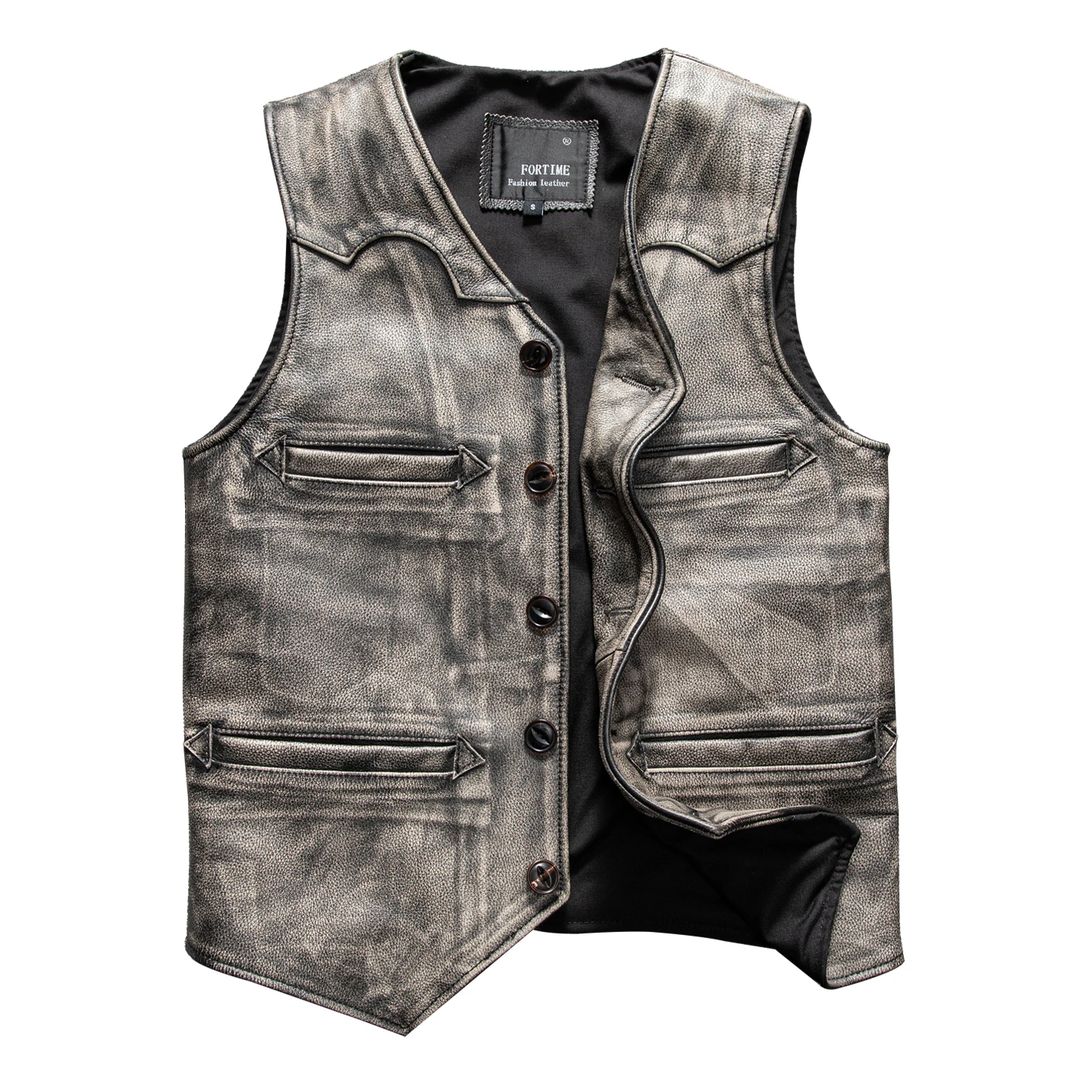 

Grey Four Seasons Leather Vest Men Vintage Style Plus Size 5XL Genuine Natural Cowhide Slim Fit Single Breasted Vest