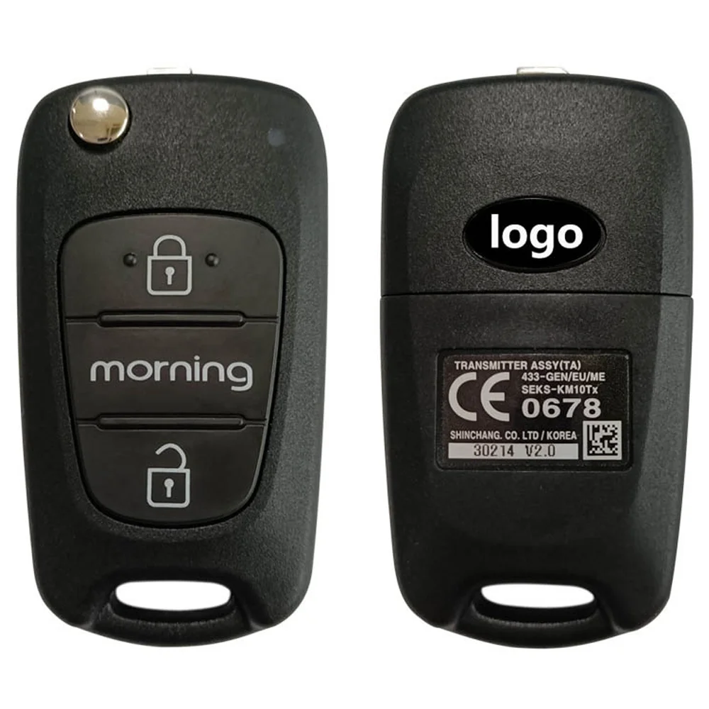 2 Pcs/lot 95430-1Y000 95430-1Y200 Original Auto Flip Remote SEKS-KM10Tx 433MHz 2+1 Buttons Car Key Fob For KIA Morning 2011+