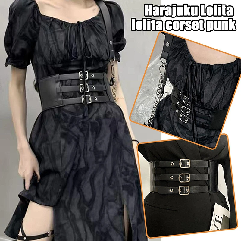 Punk Sexy Wide Corset Belts Soft PU Leather Waist Slimming Corset Metal Buckle Elastic Waistband Cummerbunds Clothes Accessories