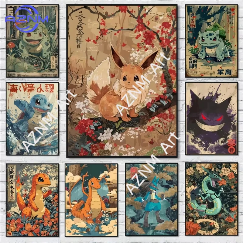 Pokemon Eevee Anime-Poster, HD-Leinwanddrucke, Heimdekoration, Gemälde für Wohnzimmer, Poster, Leinwand, Wanddekoration, klassisch