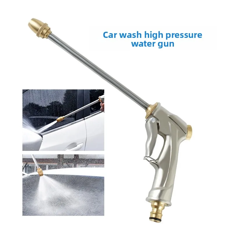 Car Wash Water Gun High Pressure Metal Spray Nozzle Washer Adjustable 6 Patterns Brass Head for Car Cleaning Garden Washing