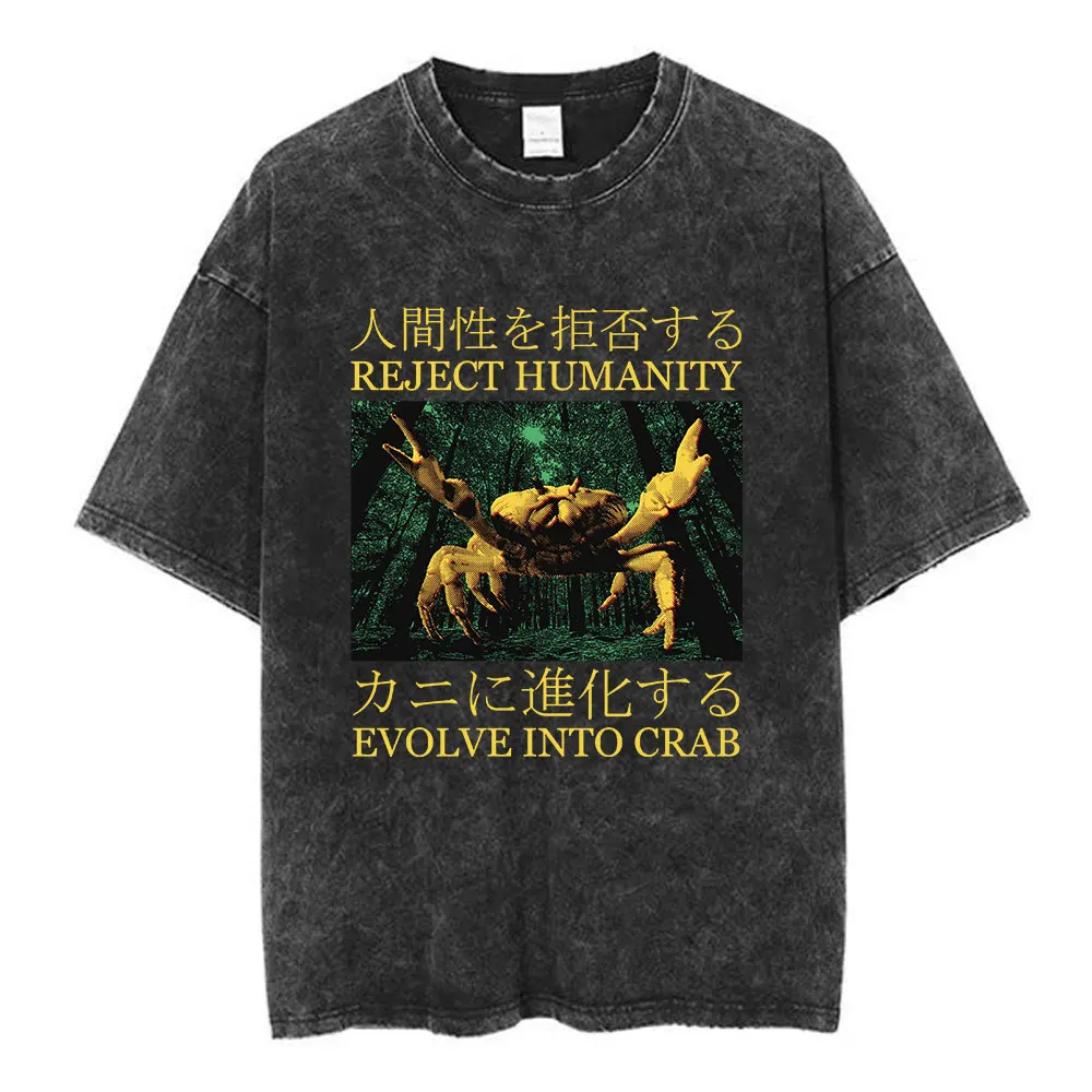 The Horrors Are Never Ending Yet I Remain Silly T Shirt Japanese Funny Frog Vintage Washed Short Sleeve T-shirts Cotton T Shirts