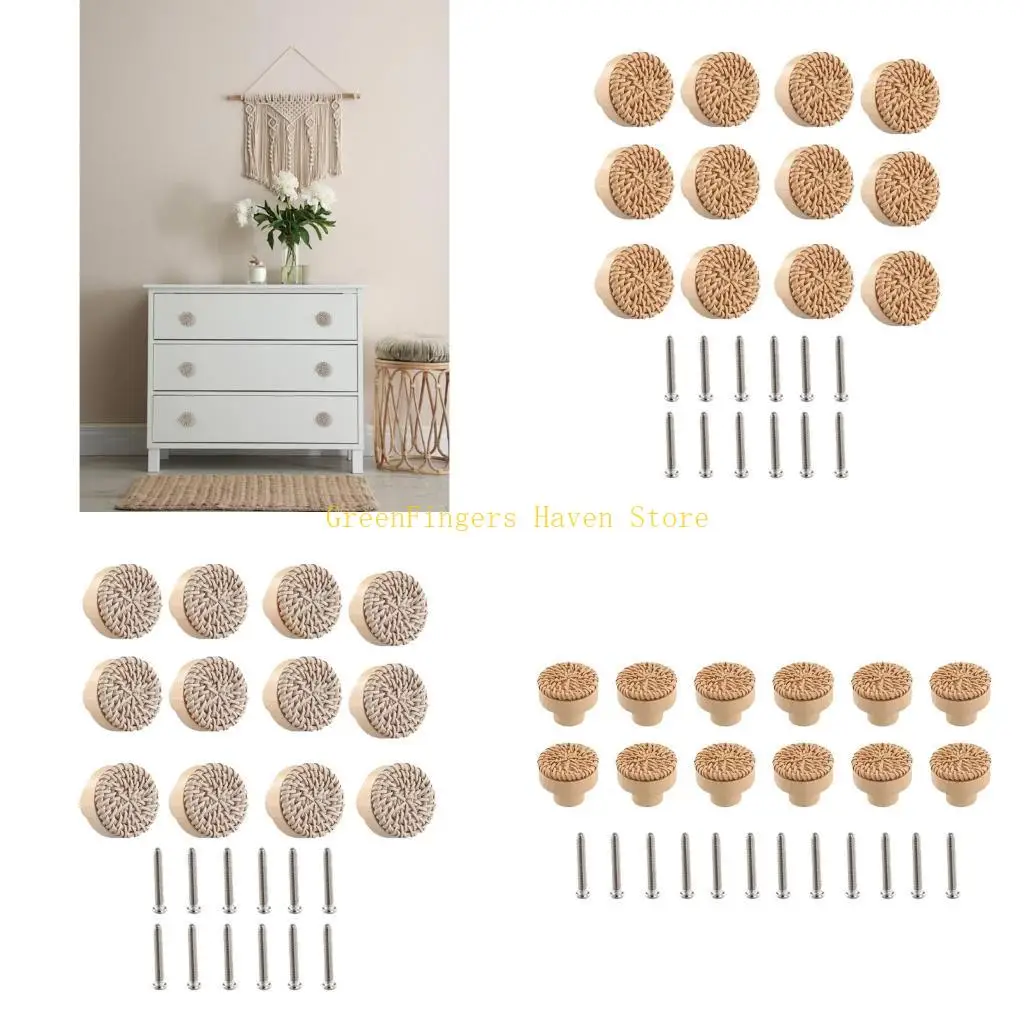 

F68D Набор из 12 деревянных ручек для ящиков, круглая деревянная ручка, художественная мебельная ручка