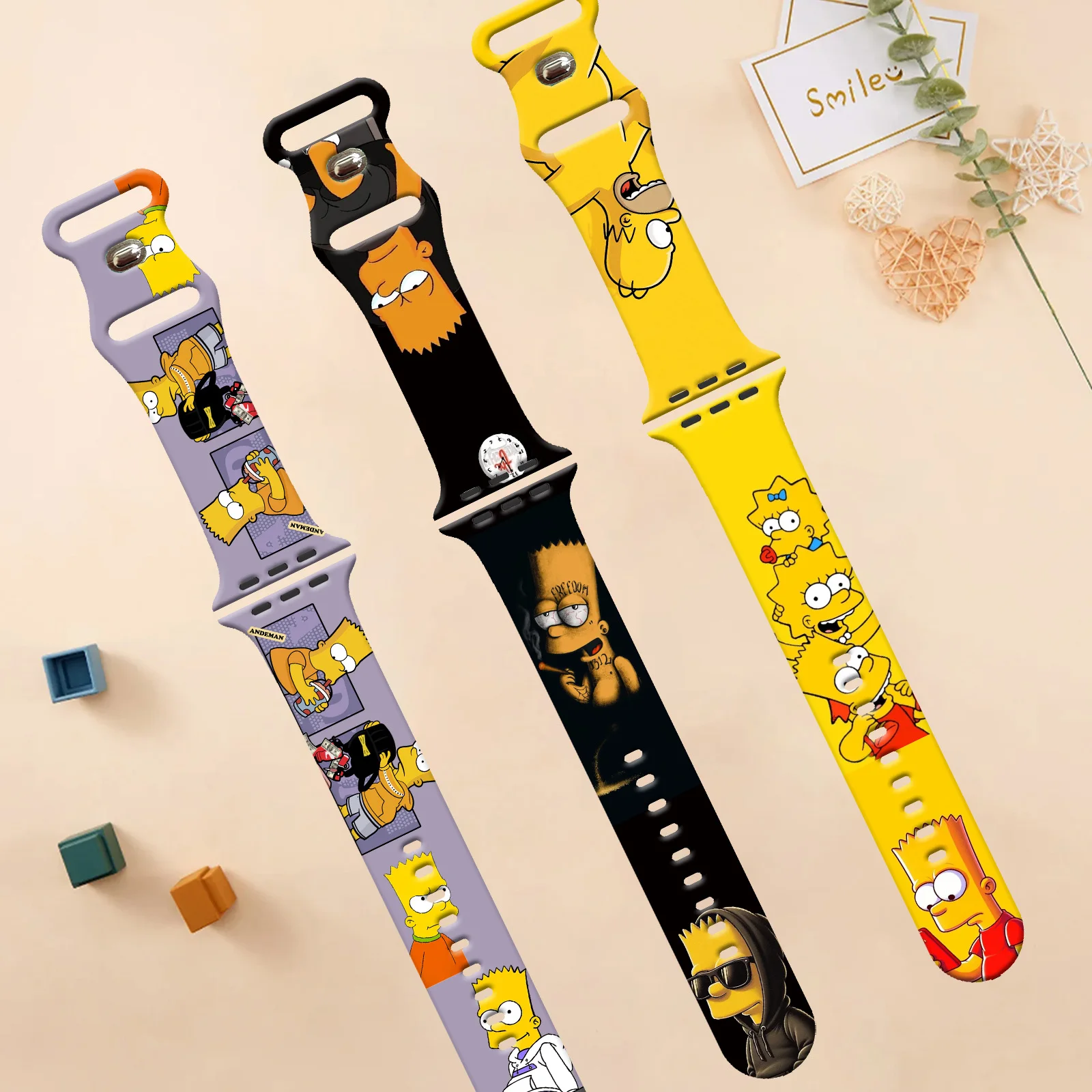 Disney Simpson Silicone Printed Strap for Apple Watch 9 8 7 SE 6 Sport Band Replaceable Bracelet for iWatch 45mm 44mm 42mm 41mm