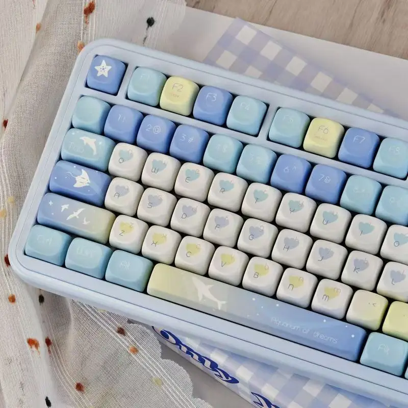 

130 Keys Blue Dream MOA Profile PBT Keycaps Five Sided Dye Sublimation Keycaps for Cherry MX Switch Mechanical Keyboard