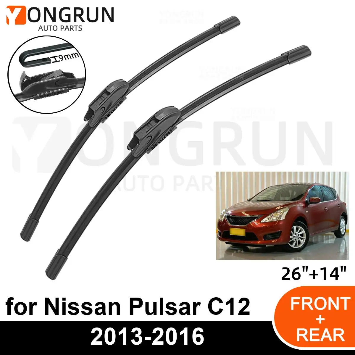 

Car Front Windshield Wipers For Nissan Pulsar C12 2013-2016 Wiper Blade Rubber 26"+14" Car Windshield Windscreen Accessories