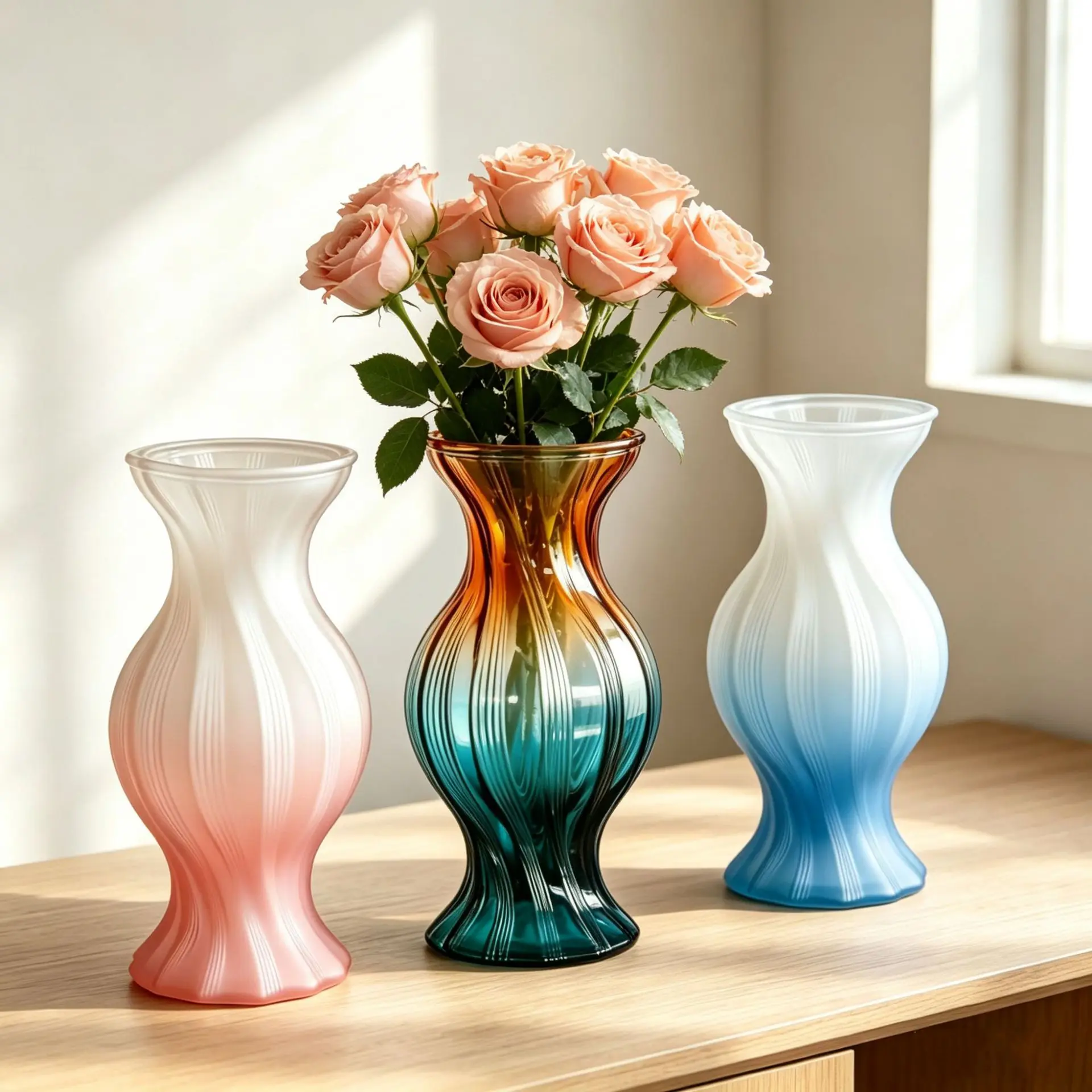 HP Creamy iridescent candy gradient glass vase - perfect for living room, dining table, hydroponics, floral arrangements