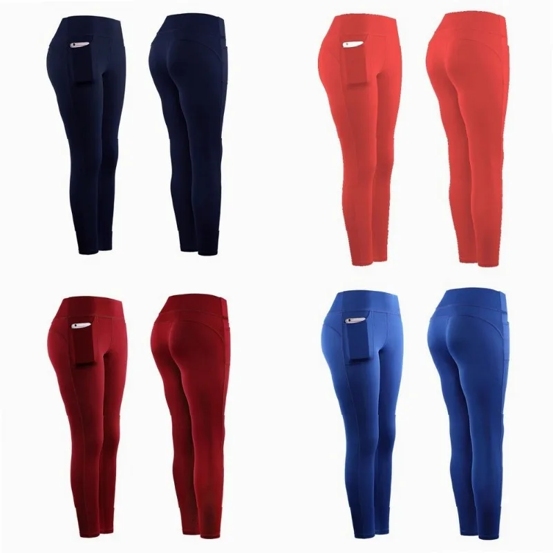 Women Yoga Leggings Sexy Solid High Waist Pocket Elastic Tummy Control Ruched Booty Pants Casual Gym Compression Tights Pants