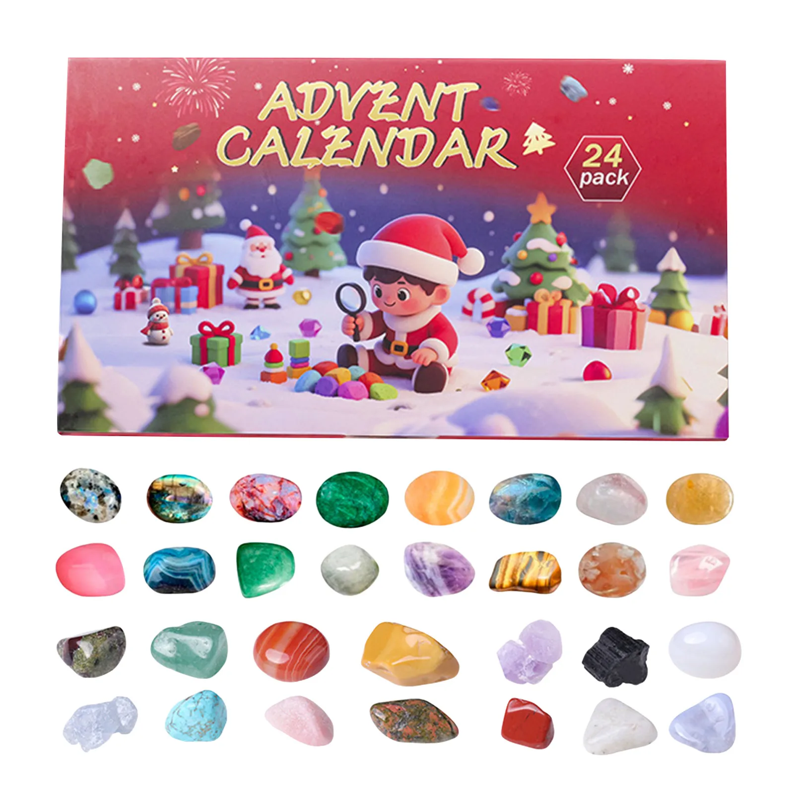 Minuterie pour la cuisine Calendrier de l'Avent de Noël 2024 avec 24 pierres précieuses – Calendrier de l'Avent Crystal Rock pour un manuel de minuterie de cuisine mignon