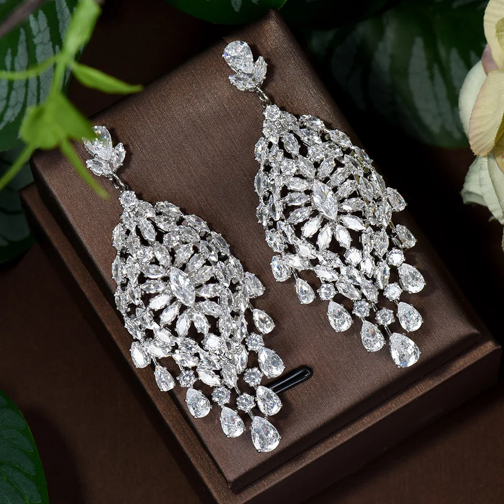 HIBRIDE Big Cubic Zirconia Long Dangle Water Drop Earrings Luxury Pageant Bridal Jewelry For Women E-801