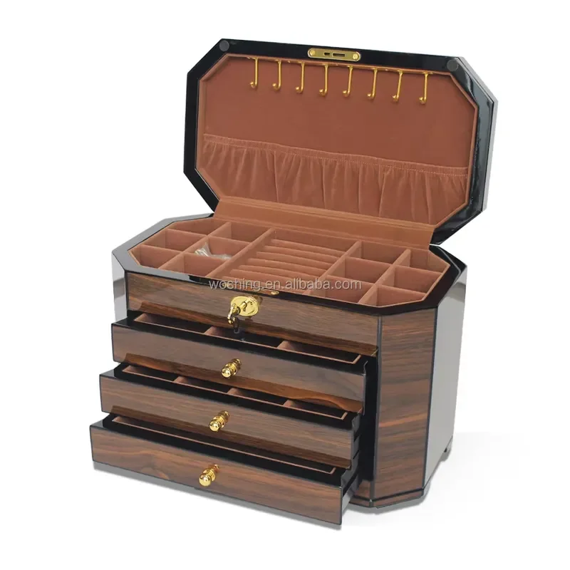 Luxury MDF Wood Jewelry Box Custom Necklace Ring Storage Organizer Display Case Watch Packaging Gift Box for Women Men Custom