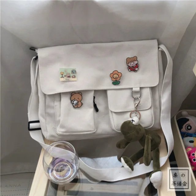 Women's Letter Print Crossbody Bag - Casual Sailcloth Shoulder Bag For School & Daily Use