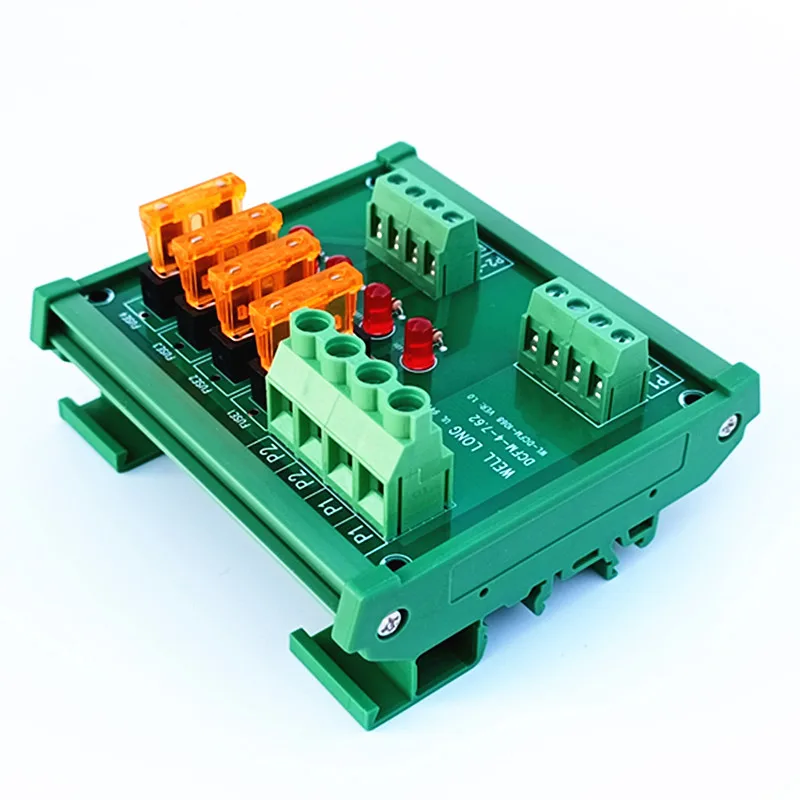 Scheda del modulo di distribuzione dell\'alimentazione del fusibile a 4 posizioni con montaggio su guida DIN, per AC/DC 5 ~ 32V.