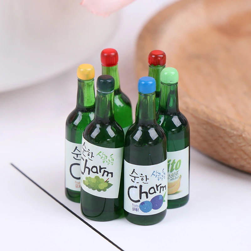5Pcs 1:12 Dollhouse Miniature Fruit Juice Bottles Model Simulation Kitchen Drinks Model Toys For Doll House Decoration