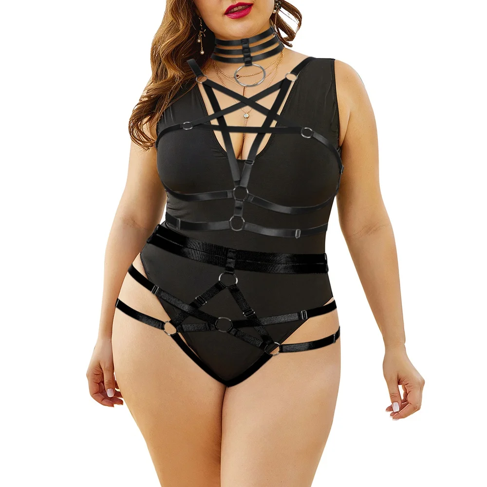 

Busty Harness Elastic Bondage Plus Size Underwear Cage Garter Belt Body Pentagram Chain Sexy Erotic Fetish Stockings Suspender