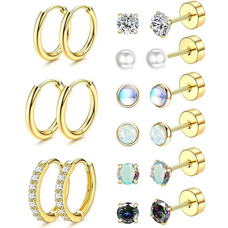 Hypoallergene Ohrstecker aus chirurgischem Stahl, Creolen-Set, Creolen, Tragus-Knorpel-Piercing, flache Rückseite, Ohrring für Damenschmuck – Detail 7