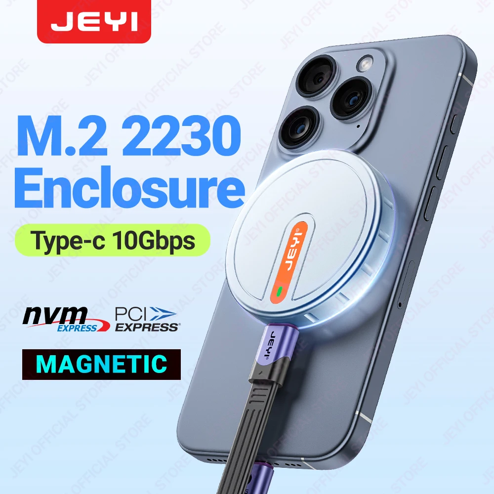 JEYI M.2 2230 NVMe SSD Enclosure Magnetic with Magsafe 10Gbps for iPhone Duo iPhone 18 Pro HUAWEI Samsung MacBook/iPad/Laptop
