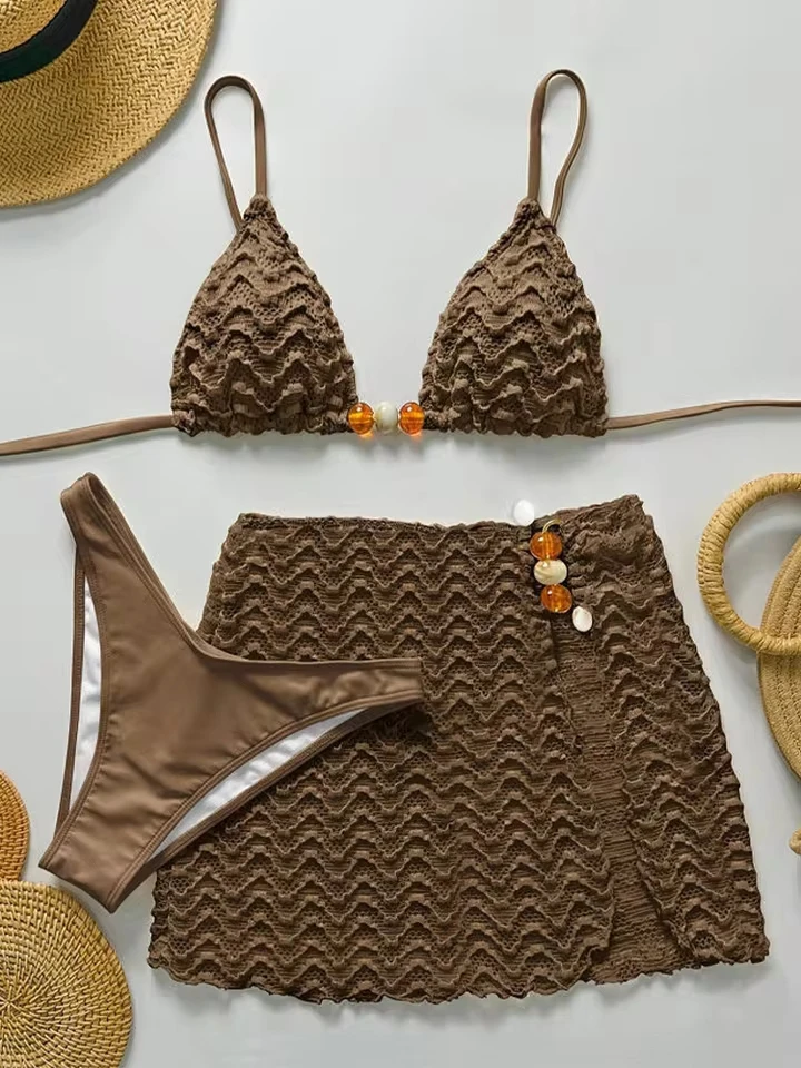 

Vzvn Sexy Laced Up Vacation Bikinis Set Women Split Swimsuit Beach Bikini 2026 New All Season Backless Bikinis Skirt 3 Piece Set