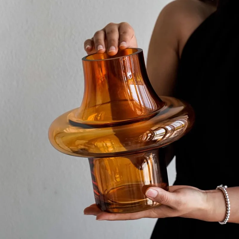Amber Glass Vase Geometric Ring Flower Vase Flower Arrangement Accessories Transparent Terrarium Home Decoration Accessories