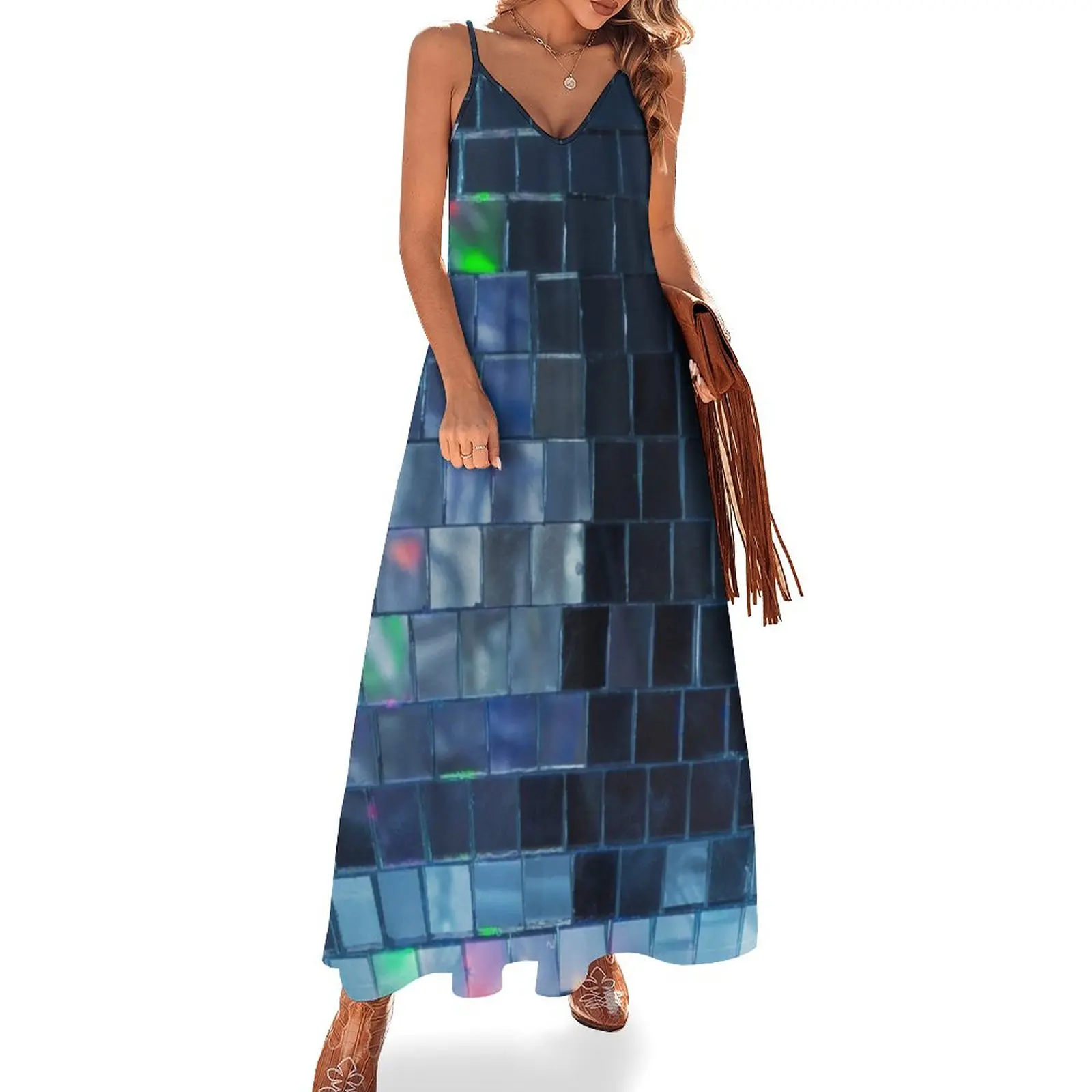 

Женское платье без рукавов, синее платье для дискотеки, лето 2023