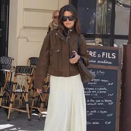 

KIDCRKJ женская весенняя замшевая куртка в стиле ретро с воротником с лацканами на молнии свободная женская верхняя одежда Highstreet дорожная куртка пальто для женщин